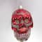 Day of the Dead Skull Head Glitter Glass Christmas Ornament - 3.5" - Red